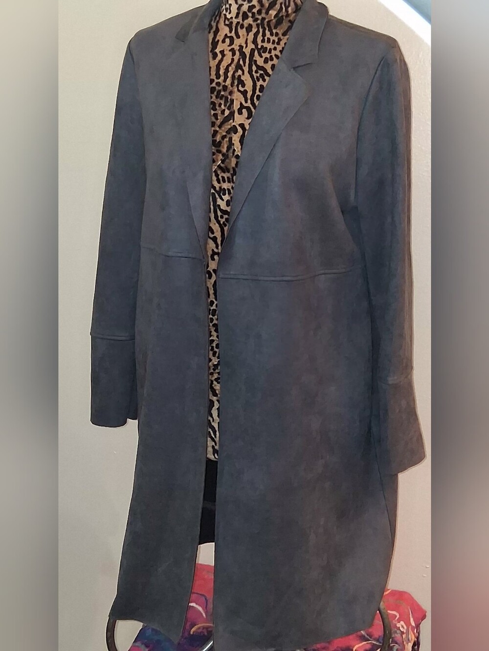 Premise Gray Suede Open-Front Trench Coat